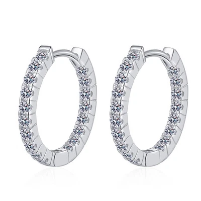 0.9 Ct Round Cut Moissanite 925 Sterling Silver Huggie Hoop Earrings for Her - Image 1 of 4