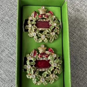 Burton and Burton Napkin Rings Christmas Wreaths Bells Rhinestone Enamel NEW - Picture 1 of 9