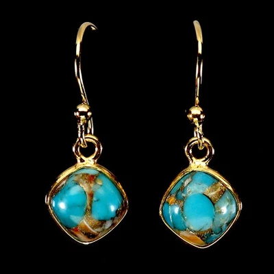 Pendientes de plata de ley 925 Kingman turquesa 8 mm joyas de piedras preciosas naturales Foto 1 de 4