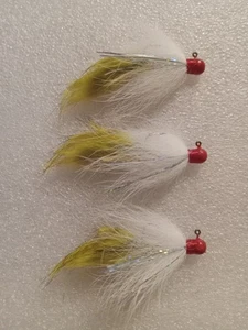 Smoo's Custom Jigs (3) 1/16 Oz. Rabbit/Fox Zonker Hair Jigs Griz.Yel./Wh.*1161 - Picture 1 of 1