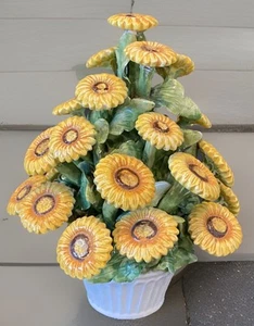 Majolica Sunflowers In Vase Ceramic Centerpiece Made In Italy Rare Vintage Read - Picture 1 of 23