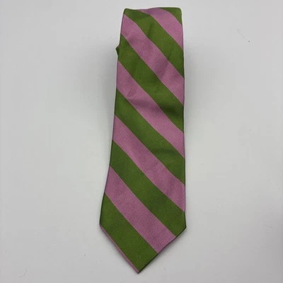 J. Corbata Crew Repp para hombre verde y rosa a rayas 100 % seda inglesa hecha en EE. UU. Foto 1 de 4