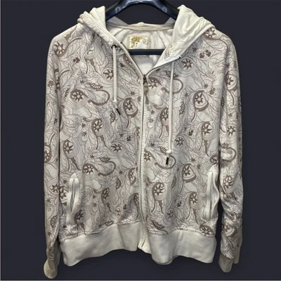 Suéter con Capucha Cremallera Completa Para Mujer Old Navy Y2K XXL Grande Marrón Crema Estampado Paisley Foto 1 de 4