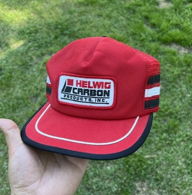 Sombrero de camionero vintage Helwig Carbon Products SnapBack 3 rayas rojo y negro EE. UU. Foto 1 de 4