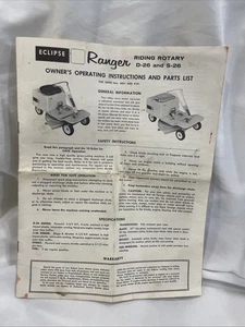 Ranger Riding Rotary Lawn Mowers Owners Instructions D-26 S-26 - Picture 1 of 3