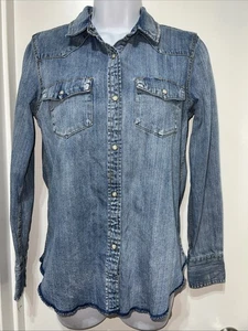 Sts Ranchwear By Carroll Women's Denim Long Sleeve Pearl Snap Western Shirt SZ S - Picture 1 of 17