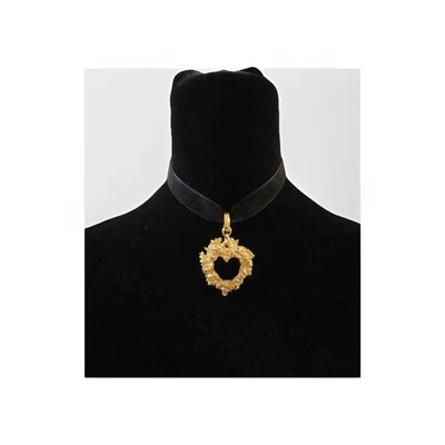 Vintage GAVILANE Paris Velvet Choker Necklace with Gold Heart Pendant - Image 1 of 4