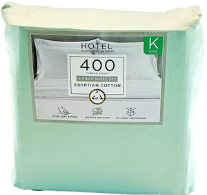Hotel Signature Bettwäsche Set 6 Stück Ägyptische Baumwolle 400 Fäden King Blau Grün - Bild 1 von 2