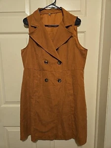 Women's XL Tan Velveteen Double Breasted Jumper Stranger Things Eleven Look - Picture 1 of 6