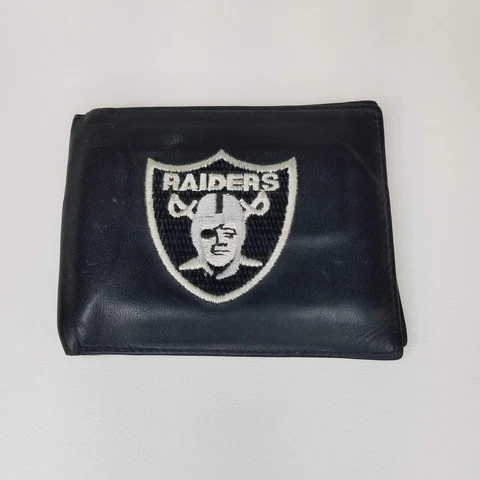 Oakland Raiders NFL Embroidered Black Genuine Leather Bifold Wallet Cover