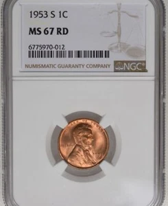 1953 S Lincoln Cent Wheat MS 67 RD NGC - Picture 1 of 2