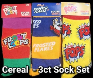 Cereal SET 3ct Mens CREW SOCKS size 6-12 -Corn Pops- Frosted Flakes- Froot LOOPS - Picture 1 of 1