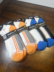 NEW (4) Pairs FootJoy ProDry Mens Golf Socks Blue & Orange Low Cut Size 7-12 - Picture 1 of 2
