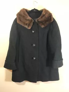 Cappotto vintage da donna Arnold Constable 5th Avenue nero con colletto in visone taglia L - Foto 1 di 14