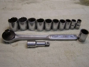 13 Pc Vintage USA Craftsman 1/2 Drive 1971 RHFT Ratchet & Socket Set -V- Series - Picture 1 of 11