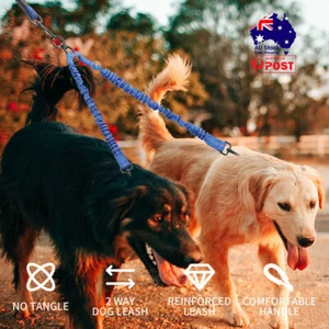 Double Ended Dog Leash Dual Lead Walk 2 Dogs Coupler No Tangle Adjustable Nylon - Picture 1 of 26