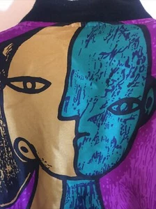 GDT Too Picasso Bomber Jacket Women's One Size Abstract Faces Art Vintage 80s - Picture 1 of 5