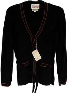 Vintage Carnaby black cardigan belted sweater Women’s Sz. 16 Acrylic /Wool NOS - Picture 1 of 8