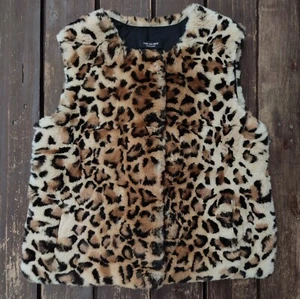 YVES SALOMON Leopard Print REX RABBIT FUR SILK GILET WAISTCOAT S 36 JACKET VEST - Picture 1 of 24