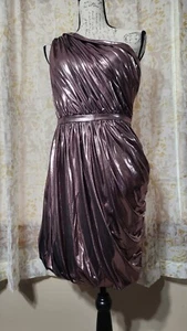 Vestido PHOEBE COUTURE Talla 6 Rosa Metálico Un Hombro Fruncido Estilo Griego - Imagen 1 de 20