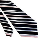 Pierre Cardin Black Gray Pink Striped Woven Wide Silk Tie