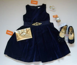 NWT Gymboree Holiday Shine Blue Velveteen Dress Gold Purse Bracelet Clips Shoes - Picture 1 of 2