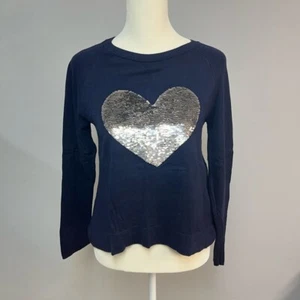 Gap Girls Long Sleeve Navy Blue Shirt with silver & gold sequin heart Size XL - Picture 1 of 4