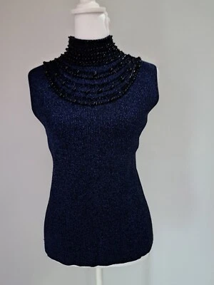 Camiseta sin mangas Grace talla L/12/14 con cuentas hilo de lúrex cuello falso mezcla de seda precio original $42 Foto 1 de 4