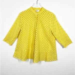 Bogner Women’s Size 12 Eyelet Yellow Button Front Jacket Three Quarter Sleeve - Picture 1 of 11