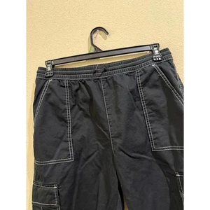 Dickies Womens M Black Cotton Blend Cargo Pants Contrast Stitching Elastic Waist - Picture 1 of 10