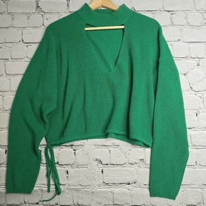 The Sei Merino Wool Cashmere Green Cut Out Accent Knit Crop Sweater Size P - Bild 1 von 9
