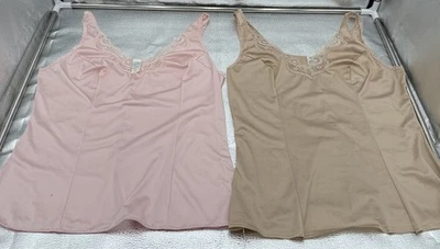 Camisola Vintage Beige y Rosa Slip Tank Top Lote de 2 EE. UU. Lencería Nylon  Foto 1 de 4