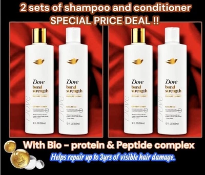 4pc Dove Bond Strength DAMAGE THERAPY 2 Shampoo & 2 Conditioner 355ml Ea - Image 1 of 4