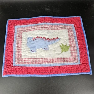 Pottery Barn Kids Quilted Dinosaur Pillow Sham Small Appliqué Blue Red Plaid - Picture 1 of 10