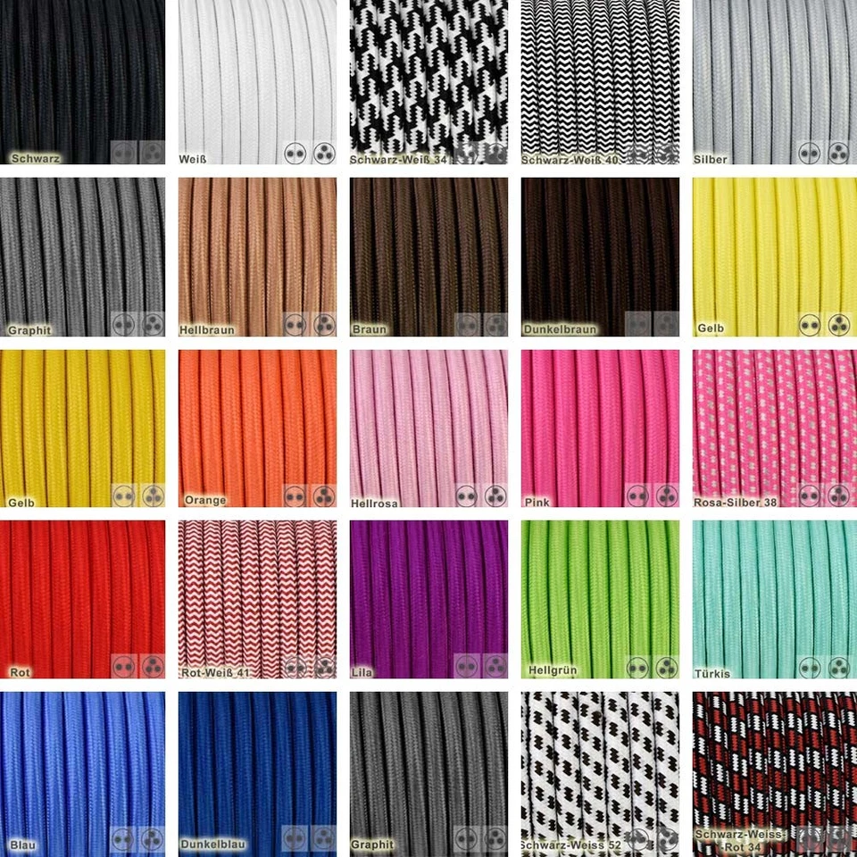 2-adrig 3-adrig Textilkabel mit Seideneffekt Stoffkabel Lampen-Kabel Stromkabel - Bild 1 von 1