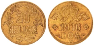 1916T Doa 20 Heller 1916 J.724 Brass Vz-Prfr. 80075 - Picture 1 of 1