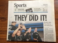 THEY DID IT! Marlins 2, Yankees 0 - Orlando Sentinel Newspaper - Oct. 26, 2003