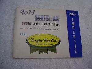 1963 CHRYSLER OWNERS MANUAL SERVICE BOOKLET ORIGINAL IMPERIAL ONLY - Picture 1 of 4