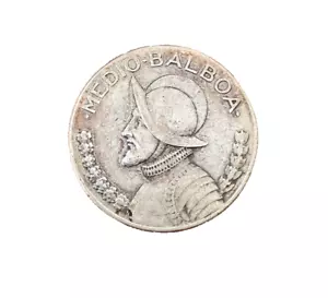 Panama 1966 Silver 1/2 Balboa Toned AU Vasco Nunez de Balboa - Picture 1 of 2
