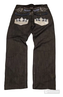 Pantalones de mezclilla bordados adornados Y2K HipHop holgados CROWN HOLGADOS talla 38 para hombre Foto 1 de 4