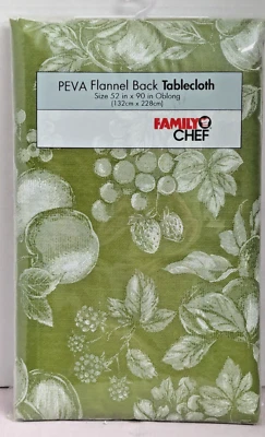 Green White Harvest Fruit PEVA Tablecloth 52 x 90-in Flannel Backing Kitchen NIP - Image 1 of 4