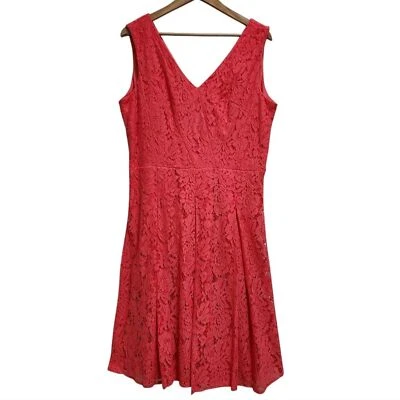 Leslie Fay Dress Sz 16 Cotton Blend Crochet Lace V Neck Sleeveless Cottagecore - Image 1 of 4