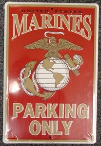 UNITED STATES MARINES SEMPER FIDELIS PARKING ONLY 12"X18" EMBOSSED METAL SIGN - Picture 1 of 1