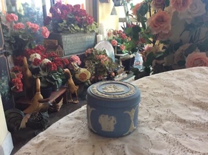 Wedgwood Blue Jasperware Round Covered Pill-Trinket Box Pegasus Three Graces - Picture 1 of 9