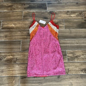 $330 ONE33 SOCIAL Women's Pink The Tammy Colorblock Sequin Mini Dress Size 12 - Picture 1 of 6