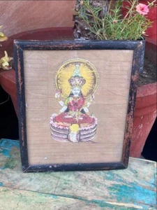 Antigua diosa hindú Laxmi sentada en Naga pintura a mano enmarcada - Imagen 1 de 7