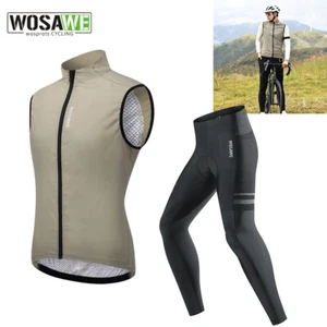 WOSAWE Men's Cycling Vest Outdoor Set Sleeveless Windbreaker Jacket Padded Pants - Picture 1 of 20