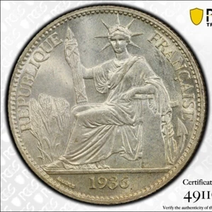 French Indochina, 50 Cents 1936, Lecompte-261, Silver, PCGS MS63 - Picture 1 of 3