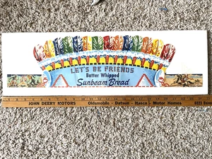 Vintage Original SUNBEAM BREAD Indian Native American Head Dress Band Hat Sign - Picture 1 of 4