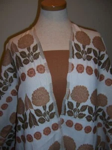 4.2yds ITALIAN DESIGNER FABRIC COTTON PIQUE W/ GOLD GREEN WOOL FLORAL BANDS - Picture 1 of 6